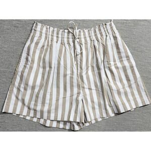 Loft Outlet Womens Striped Paperbag Waist Shorts Khaki White Cotton Size M NWT